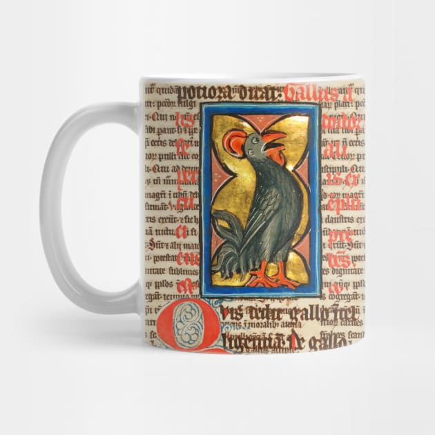 WEIRD MEDIEVAL BESTIARY,BLACK ROOSTER SINGING ,ANTIQUE TYPOGRAPHY by BulganLumini